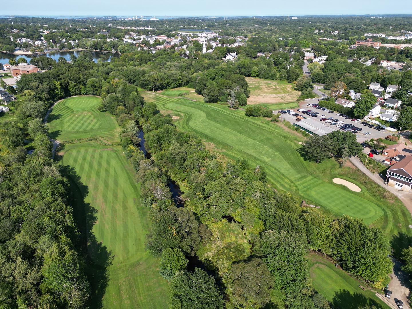 View of golf course fairway from above